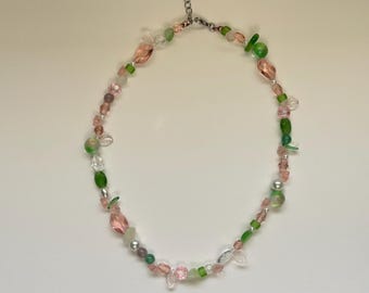 pink and green fairycore beaded necklace
