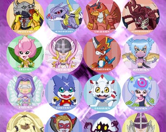 Digital Monsters button badge pins