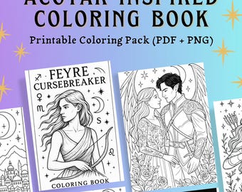 Livro de colorir ACOTAR para imprimir | 50 páginas para colorir de fantasia | Feyre Quebradora de Maldições | Download instantâneo em PDF + PNG