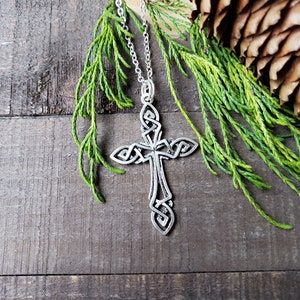 Antique Silver Celtic Cross Necklace: Steel or Silver Chain