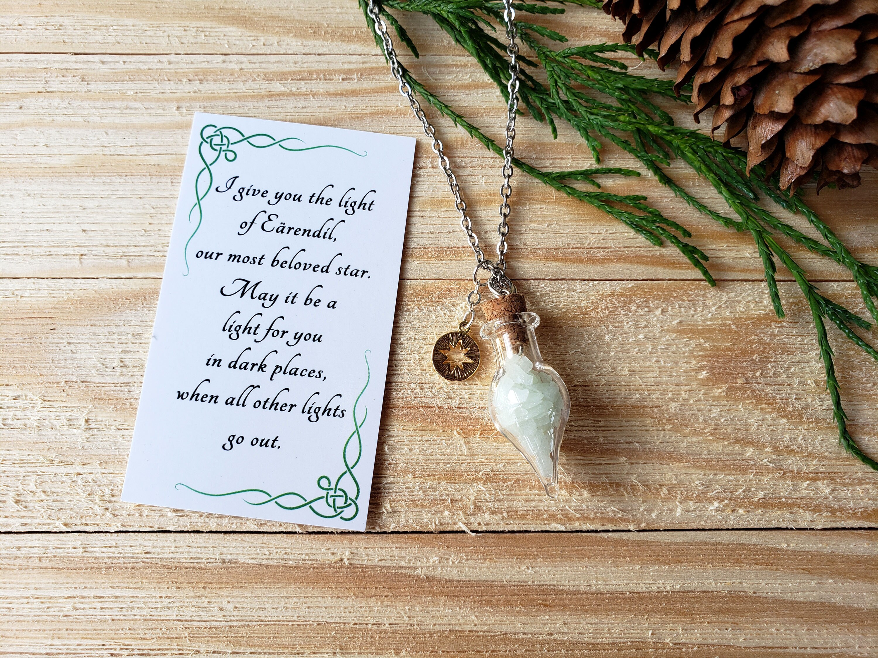 Light of Earendil Necklace, Glows in the Dark, Choose Steel