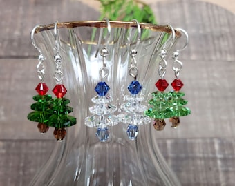Crystal Christmas Tree Earrings, Three Color Choices, 304 Stainless Steel Wires, Hypoallergenic