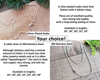 Necklace Chains, Choose 304 Stainless Steel Cable Link Chain or Silver Plated Snake Chain, with Lobster Clasp, Choose your Length!