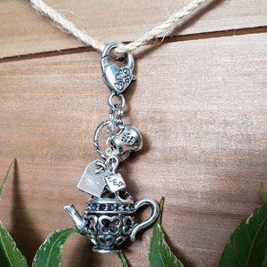 Tea Lover's Keychain Clip in Antique Silver, Bag Charm, Tea Lover Gift