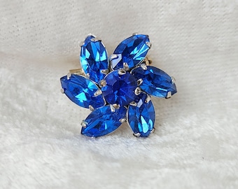 Blue Rhinestone Brooch by Barclay, Blue Forget-Me-Not Flower, 1950's