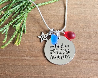 Necklace "God Bless America!", 4th of July Necklace, Choose Steel or SP Chain, Patriotic Necklace, Gift for Her, Pray for the USA