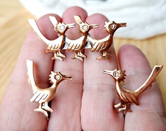 Vintage Road Runner Brooch & Earrings, Bell Trading Post, Bright Copper with Hallmark,1960's