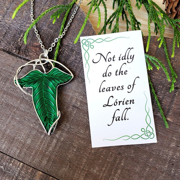Lorien Leaf Brooch/Necklace, Choose Steel or SP Chain, With Quote Card, Lord of the Rings, Elven Brooch, Lothlorien, Galadriel, Hobbits