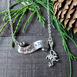 Dragon Necklace: Antique Silver &quot;Once Upon a Time&quot; Pendant, Choose Chain Length