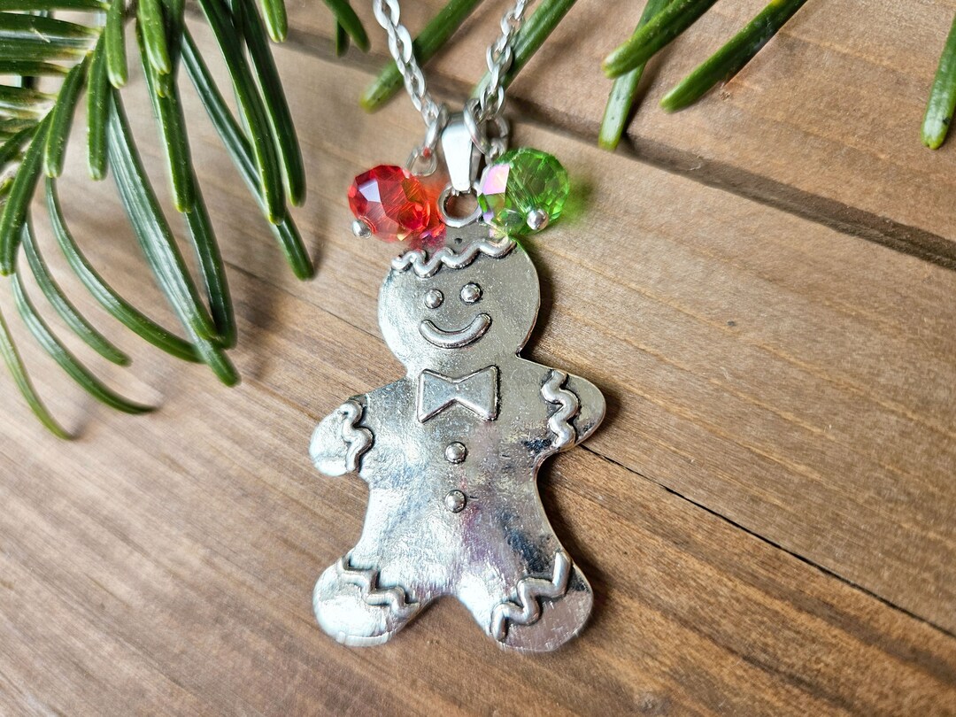Gingerbread Man Necklace: Antique Silver Crystal Charms, Steel or SP ...