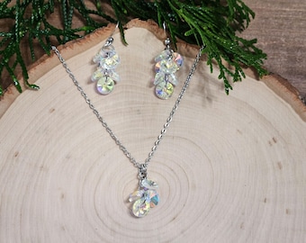 Sparkly Waterfall AB Crystal Necklace & Earrings, Hypoallergenic Steel, New Year's Eve Jewelry