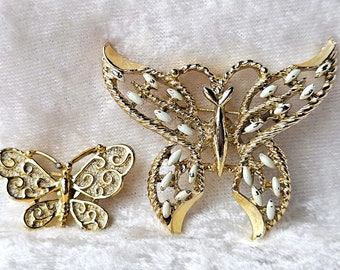 Vintage Goldtone Butterfly Brooches, Lot of 2, Signed Gerry's