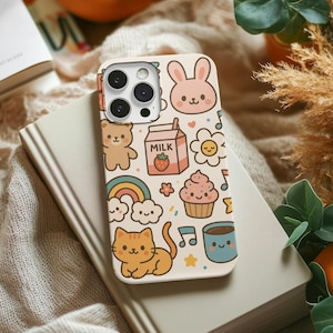 Kawaii Phone Case,  Cute Bunny Cat Cupcake Rainbow Design, Case for iPhone Samsung Google Pixel, Soft Girl Y2K Vibe Accessory, iPhone 16