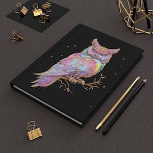 Wise Owl Notebook, Iridescent Owl Notebook, Hardcover Writing Journal, Gift for Owl Lovers, Owl themed notebook, Owl Journal