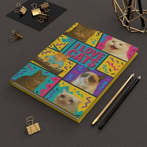 Funny Cat Notebook, Cat Lover Notebook, Funny Cat Hardcover Journal, Gift for Cat Lovers, Cat themed notebook, Retro 90s Notebook