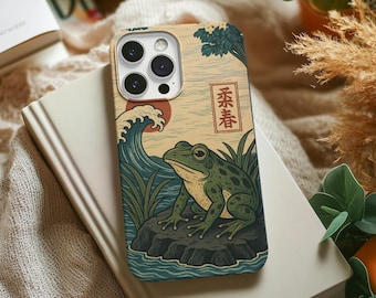 Telefoonhoesje Japanse kikker: Ukiyo-e Art, Grumpy Toad-ontwerp
