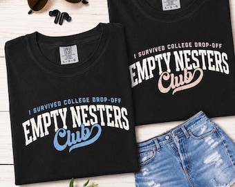 Leeres Nesters Club-Shirt, ich überlebte College-Drop-Off-T-Shirt, passende Mom Dad-Shirts, lustiges leeres Nester-Geschenk, College-Eltern-Shirt