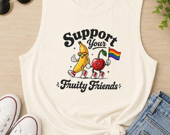 Fruity Friends Muscle Tank Top. LGBTQ Pride Top, Gay and Lesbian Rights, lgbtq+ support Shirt, Pride Month Muscle Tank