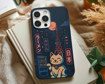 Lucky Cat Tokyo Phone Case: Neon Japanese Design