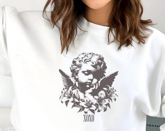 Light Academia-kleding, retro Cherub Angel, XOXO-sweater, Dark Academia-sweater