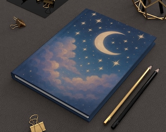 Celestial Journal, Moon and Stars Notebook, Dreamy Diary