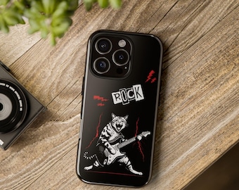 Guitar Playing Cat Phone Case, Cool Cat Phone Cover, Musical Animal, Rock star Cat IPhone Samsung Google Pixel