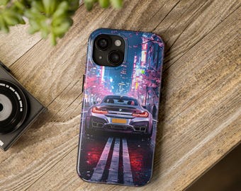 Neon Tokyo Race Car Phone Case: Japanese City Protective Cover