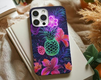 Neon Pineapple Floral Phone Case: Tropical Summer iPhone Cover