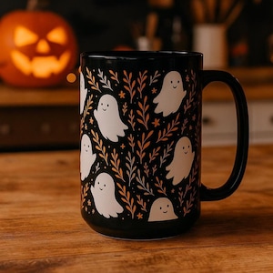 Niedliche Geister-Kaffeetasse, festliche Halloween-Keramiktasse, Herbstästhetik, Halloween-Kaffeetasse, Herbstdekor-Geist-Tasse, 11-15-Unzen-Geist-Tasse