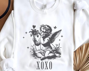 Light Academia-kleding, Valentijnsdagtrui, Cherub Angel, XOXO-sweatshirt, Dark Academia Valentine-shirt