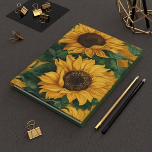 Sunflower Themed Notebook, Sunflower Hardcover Writing Journal, Wildflower Notebook for Writers, Writing Notebook with Flower Design