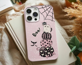 Pink Halloween Cat Ghost Phone Case: Spooky Pastel Goth Style