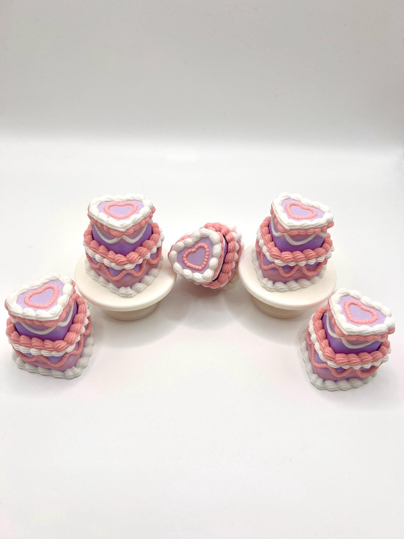3D Printed Cake Fidget Clicker: Pink & Purple ASMR Stress Relief