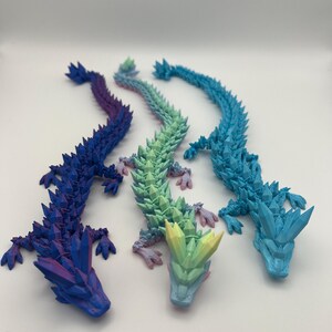 3D Printed Articulated Crystal Dragon Fidget Toy - 12 Inch