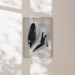 Black And White High Heels, Girly Teen Luxury Room Minimalistic Wall Art, Trendy Stylish Home Decor Fashion Poster Digital Print Chrome Mood