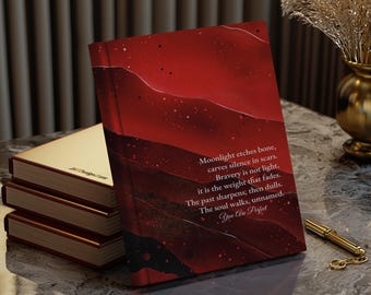 Estetyczny czerwony notatnik, inspirujący cytat z poezji i dziennik, dziennik do dbania o siebie, notatnik w twardej oprawie, wyjątkowy prezent dla niej