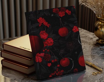 Cuaderno floral de cereza: diario negro y rojo, regalo para escritores, cuaderno de tapa dura con nombre de amigo, diario para mamá e hija.