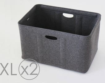 XL Size, Set of 2 / Custom-made Felt Storage Basket / Storage Box for a Shelf