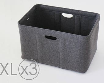XL Size, Set of 3 / Custom-made Felt Storage Basket / Storage Box for a Shelf