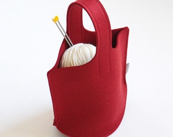 Compact Knitting Bag - Small Wool Felt Pouch for Yarn and Tools