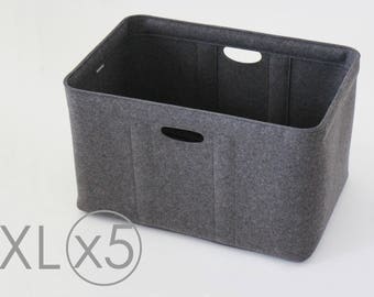 XL Size, Set of 5 / Custom-made Felt Storage Basket / Storage Box for a Shelf