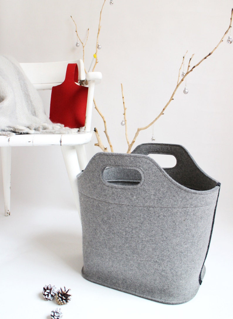 Grey Cottage Bag / Large Felt Tote bag / Felt Laundry Basket / Felt Magazine Rack / Gift for Mom / Felt Bag 