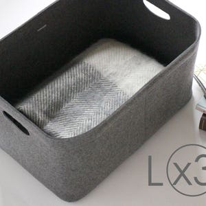 Large Size, Set of 3 / Custom-made Felt Storage Basket / Storage Box for a Shelf