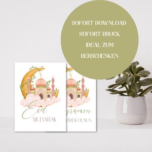 Cartão Eid Digital A6 – “Bayramın Mübarek Olsun” e “Eid Mubarak” – Cartão de Saudação Islâmico