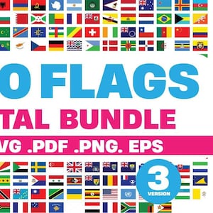 270 Country Flagges Digital Bundle-Dateien | Ai, SVG, Eps, Png, Pdf | 3 Versionen - Rund, Herz & Standardformen | Sofort Download