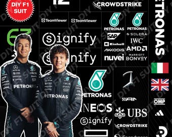 Paquete de calcomanías y logotipos para el mono de carreras Mercedes AMG F1 (archivos digitales)
