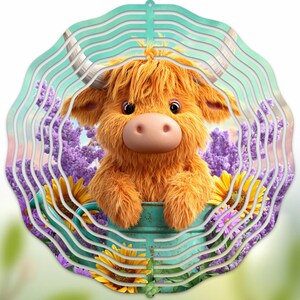 Highland Cow Wind Spinner PNG Sublimation Design - Wind Spinner PNG Spring Hanging Sublimation Digital Download - Windspinner Sublimation
