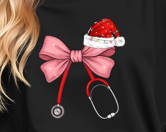 Stéthoscope de Noël infirmière PNG, infirmière vie Noël PNG, père Noël Noël Png, cadeau de Noël pour infirmières, sublimation Coquette Png.