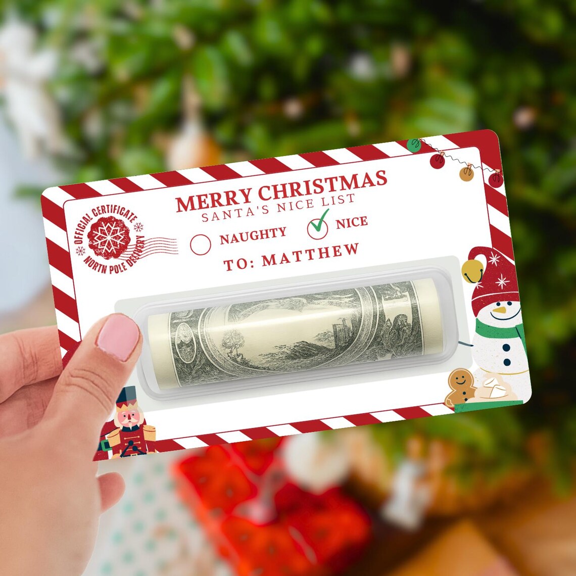 Money Holder Card Stocking Stuffer Personalized Christmas Card for ...