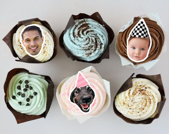 Adornos comestibles personalizados para cupcakes, adornos precortados para cupcakes, lindas decoraciones para fiestas de cumpleaños, adorno comestible con imagen de cara para 1, 21, 40 y 50 años